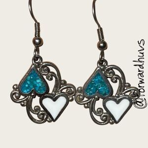 Bundle Sale 3 for $15 | Hand Crafted Silver-Tone Dangle Earrings – Teal & White